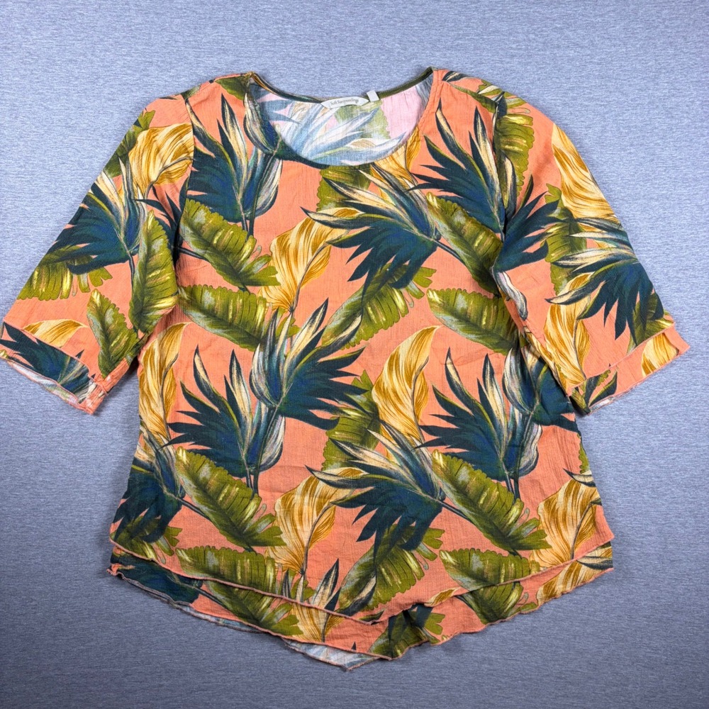 Soft Surroundings Tropical Palm Leaf Top XL Boho Coastal Summer Cotton